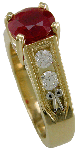 Inside view of diamond and ruby ring.