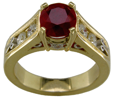 Diamond and ruby ring in 18kt gold.