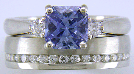 Platinum Channel Set Diamond Band with Sapphire Breathless Engagement Ring