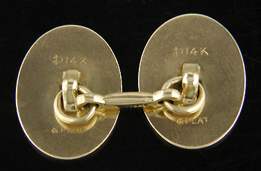 Rear view of antique 14kt gold and platinum cufflinks. (J8675)