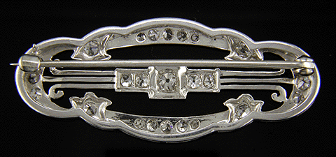 Rear view of platinum and diamond Edwardian brooch with comets. (J5123)