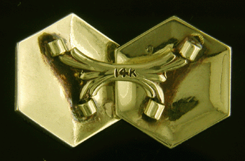 Rear view of antique 14kt yellow and white gold cufflinks. (J8786)