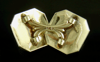 Rear view of antique 14kt yellow and white gold cufflinks. (J8469)