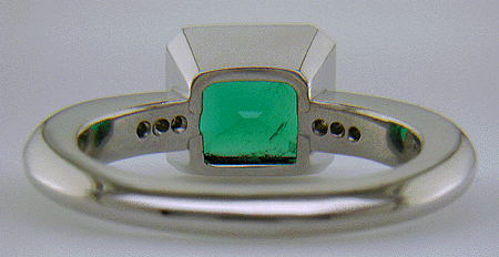 Inside view of emerald and diamond custom ring.