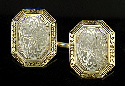 Engraved antique platinum and gold cufflinks. (J6770)