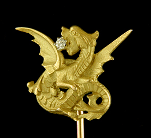 French stickpin of rising dragon with diamond. (J9163)