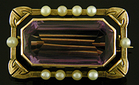 Hans Brassler brooch set with amethyst and pearls. (J9140)