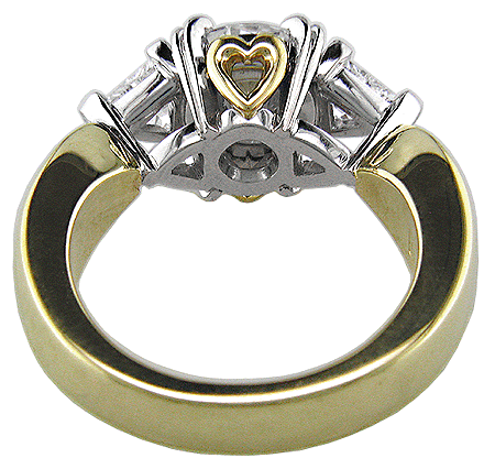 Inside view of diamond engagement ring crafted in 18kt gold and platinum.