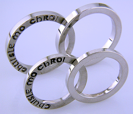 Gaelic inscription in custom wedding bands.