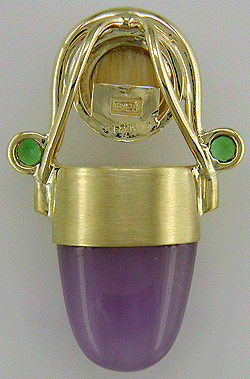 Rear view of 18kt gold holly chalcedony pendant.