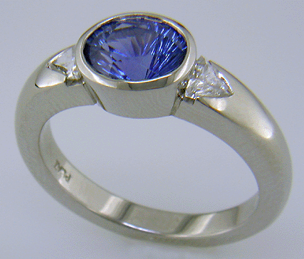 Concave Faceted Sapphire Ring with Trilliant Diamonds - Bijoux ...