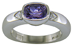 Sapphire Rings - Violet sapphire with trilliant diamonds in a custom platinum ring. (J7238)