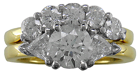 Three diamond custom-designed ring with matching band.