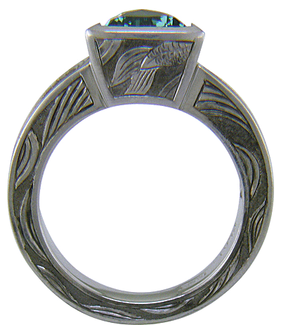 Engraved Koi fish and Tourmaline ring. (J8709)