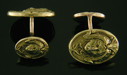Krementz Art Nouveau cufflinks crafted in 14kt gold. (J8783)