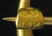 Close-up of Krementz maker's mark and gold purity mark. (BR9567)