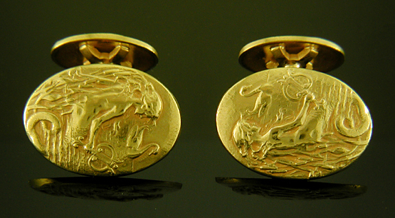Krementz mermaid and swan cufflinks crafted in 14kt gold. (J9382)