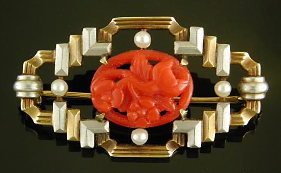 Krementz red poppy and pearl brooch. (BR9671)