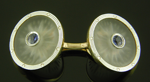 Sapphire and frosted glass cufflinks. (CL9528)