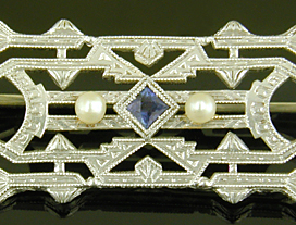 Art Deco sapphire and pearl brooch (J9488)