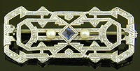 Art Deco sapphire and pearl brooch (J9488)
