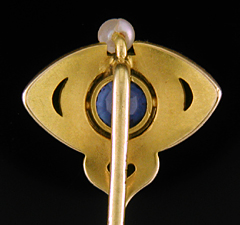 Art Nouveau stickpin with sapphire and pearl. (J9176)
