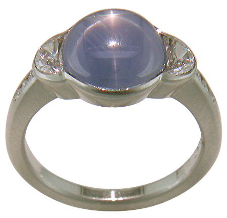 Star Sapphire and Lunar Diamond platinum ring. (J8521)