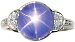 Sapphire Rings - Star Sapphire and Lunar Diamond platinum ring. (J8521)