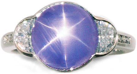 Star Sapphire and Lunar Diamond platinum ring. (J8521)