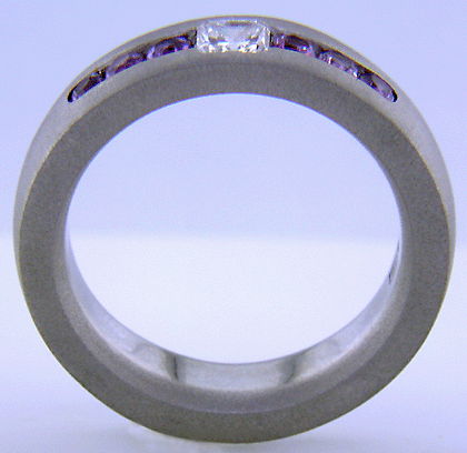 Side view of man's custom wedding band crafted in platinum.