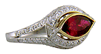 Rubellite tourmaline and diamond custom platinum ring.