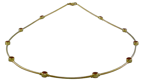 18kt gold necklace with Mandarin garnets.