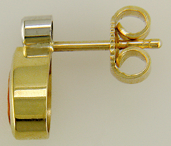 Side view of mandarin garnet and diamond earrings in 18kt gold.