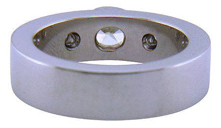 Inside view of platinum ring set with a yellow diamond.