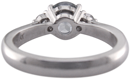 Inside view of handcrafted platinum ring with Montana Sapphire. (J8536)