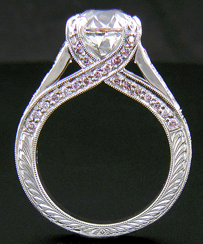 Side view of Old European-cut diamond set in a handcrafted platinum ring.