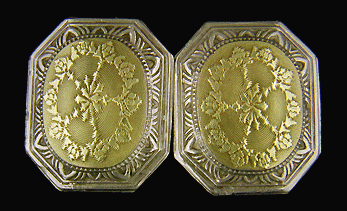 Antique engraved 14kt white and yellow gold cufflinks. (J8737)