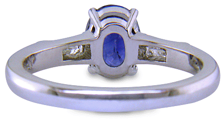 Inside view of oval Sapphire and diamond platinum ring. (J8410)