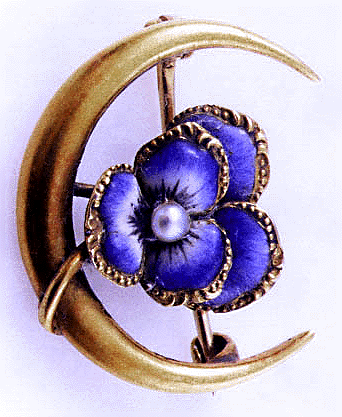 Victorian pansy and moon brooch. (J4833)