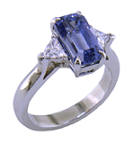 Sapphire Rings - A handcrafted platinum ring with a emerald-cut pastel Sapphire and sparkling diamonds. (J8541)