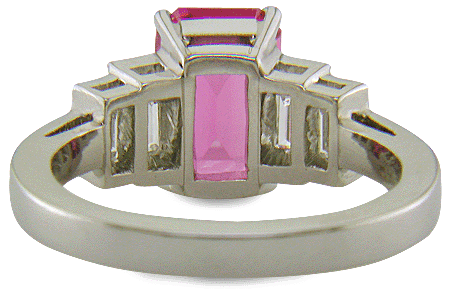 Inside view of pink sapphire and diamond platinum ring. (J7257)
