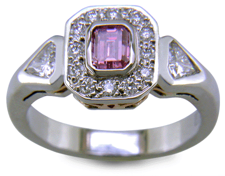 Fancy Intense Purplish-Pink diamond set in a handcrafted platinum ring. (J7260)