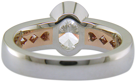 Inside view of custom rose gold and platinum ring.