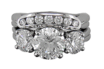 Platinum engagement rings with three ideal cut diamonds and custom platinum band.