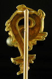 French sea serpent stickpin with pearl. (J9129)