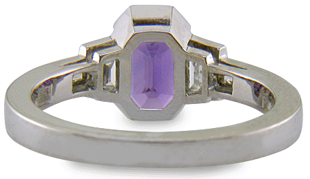 Inside view of Purple sapphire and diamond handcrafted platinum ring. (J7264)