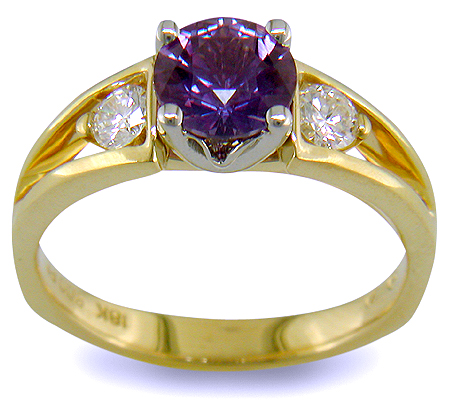 18kt Yellow Gold, Purple Sapphire and Diamond Ring from Bijoux Extraordinaire, the custom jewelry ring experts. (J7248)