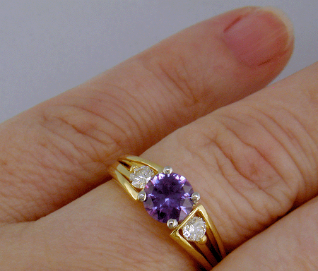 18kt Yellow Gold, Purple Sapphire and Diamond Ring from Bijoux Extraordinaire, the custom jewelry ring experts. (J7248)