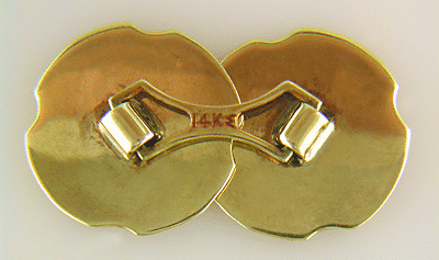 Rear view of antique quatrefoil gold and blue enamel cufflinks. (J7435)