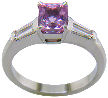 Side view of radiant Pink Spinel ring.